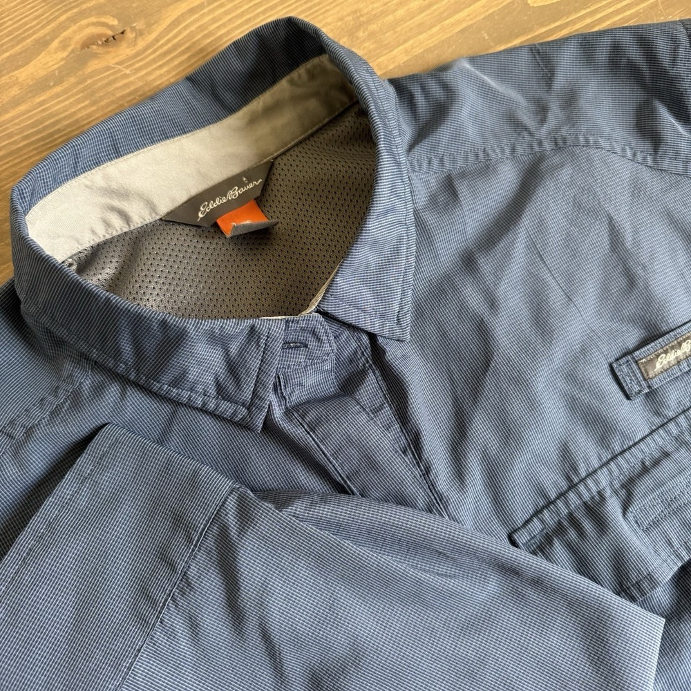 Eddie Bauer Men's TM Tall Medium Navy Blue Long‎ Sleeve Button Up Shirt Collar